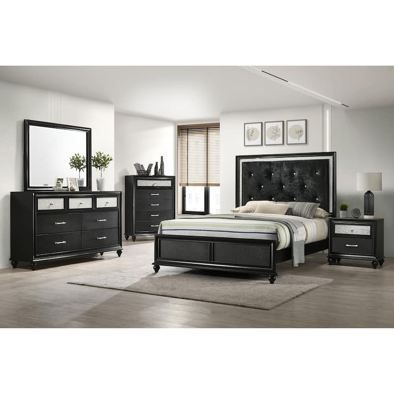 Susy Black Velvet Upholstered Tufted Panel Bed - Full