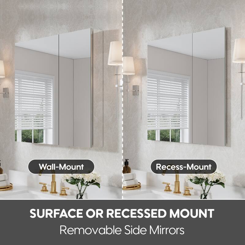 32"W X 30'H Recessed or Surface Wall Mount Bathroom Medicine Cabinet With Adjustable Glass Shelves