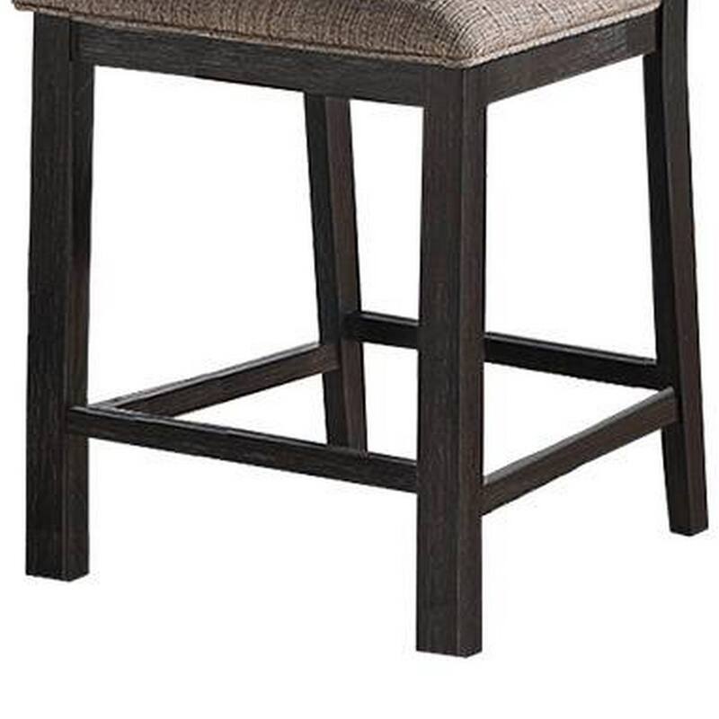 Trixy Counter Stool Chair, Open Square Back, Brown Wood, Beige Fabric