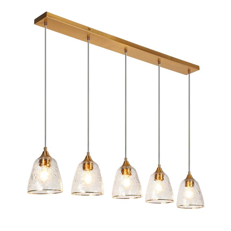Modern 5-Light Gold Chandelier Linear Island Light for Dining Room - W 45.2" x H 7.8" x D 6"