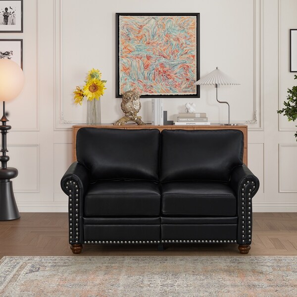 Faux Leather Loveseat Sofa Upholstered Rolled Arms Sofa with Nailhead Trim and Wood Leg Bed Bath Beyond 42153105