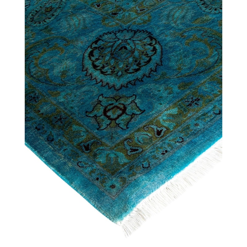 Overton Hand Knotted Wool Vintage Inspired Modern Contemporary Overdyed Blue Area Rug - 8' 2" x 10' 2"