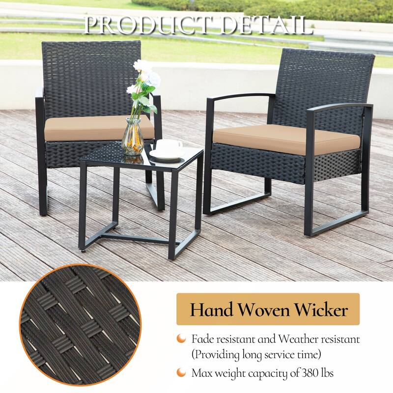 3 Piece Outdoor PE Wicker Furniture Set