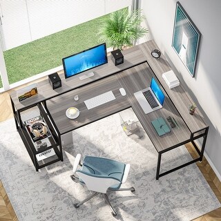 L Shaped Desk with Monitor Shelf, Reversible Corner Computer Desk for Office Home 69"