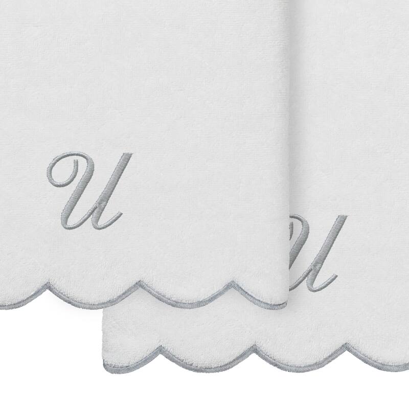 Authentic Hotel and Spa 100% Turkish Cotton Grey ADORNIA Scallop Personalized 2 Piece Bath Towel Set - 2 Bath Towels