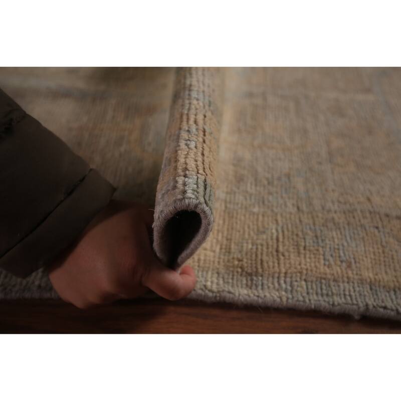 Vegetable Dye Oushak Turkish Area Rug Handmade Blue Wool Carpet - 8'11" x 11'11"