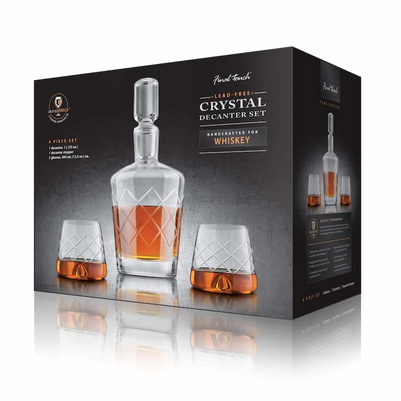 Final Touch 4 Piece Lead Free Crystal Whiskey Decanter Set - Decanter: 35 oz and Glasses: 13.5 oz