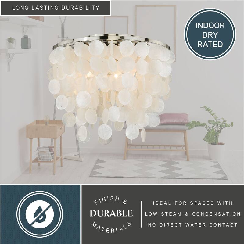 Elsa 16-in W Capiz Shell Coastal Flush Mount Ceiling Light Fixture - 16-in W x 13.5-in H x 16-in D
