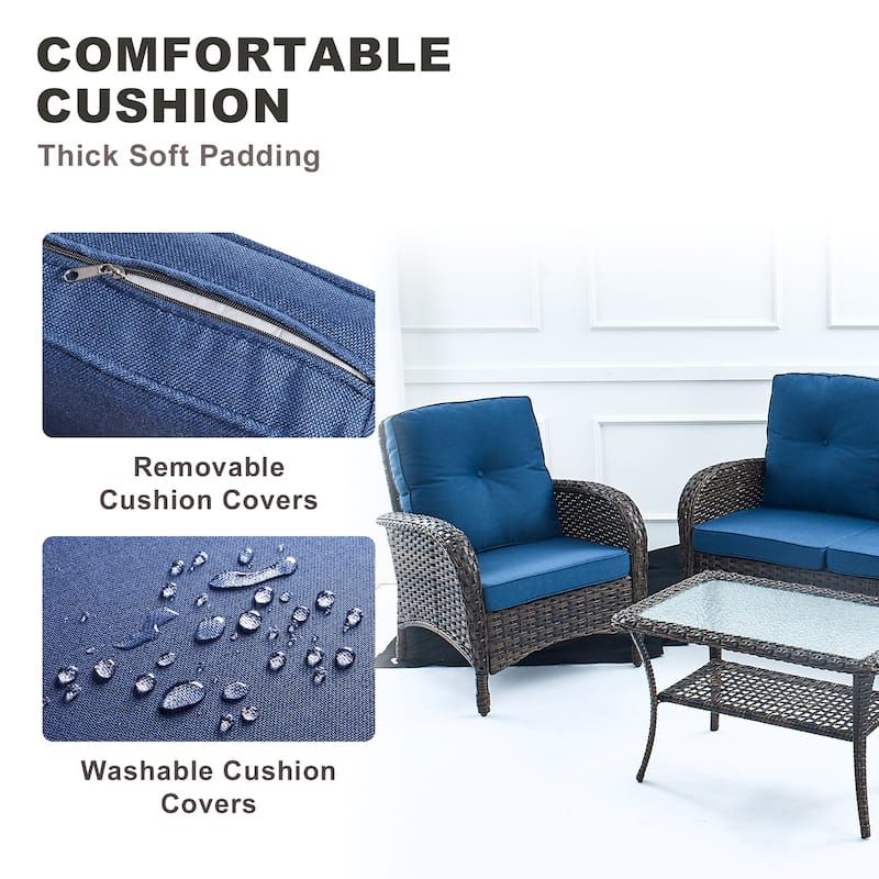 Gymojoy Outdoor Loveseat Sofa Club Chair Table Set with PE Wicker