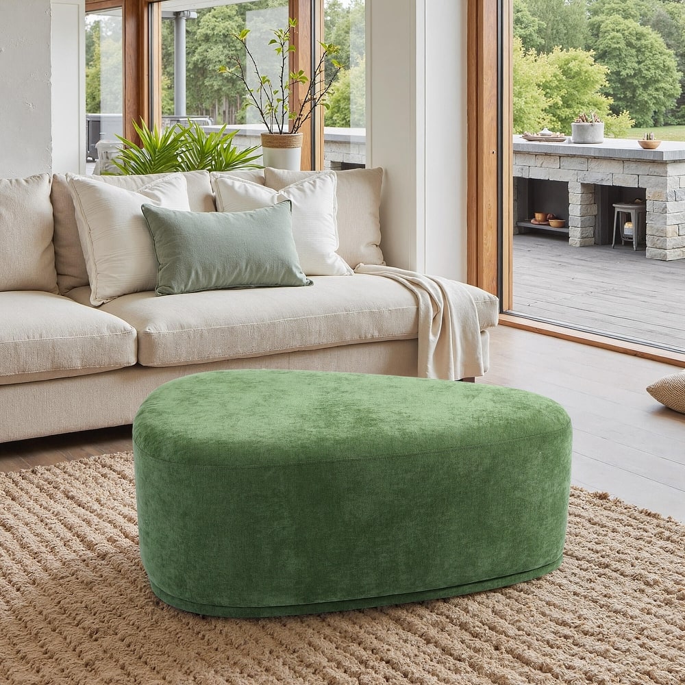 43" Rounded Triangle Upholstered Ottoman, Oversize Fabric Ottoman Footstool