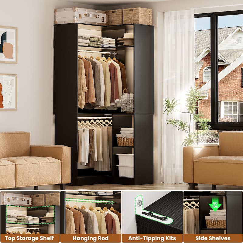 Cimly Freestanding Corner Closet system, Space-saving Closet Organizer for Walk-in Closet