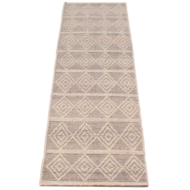 ECARPETGALLERY Braid weave Sienna Cream, Grey Wool Rug - 2'7 x 10'3