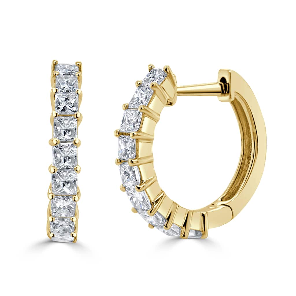 Joelle Collection Diamond Huggie Earrings 14K Gold Princess Cut