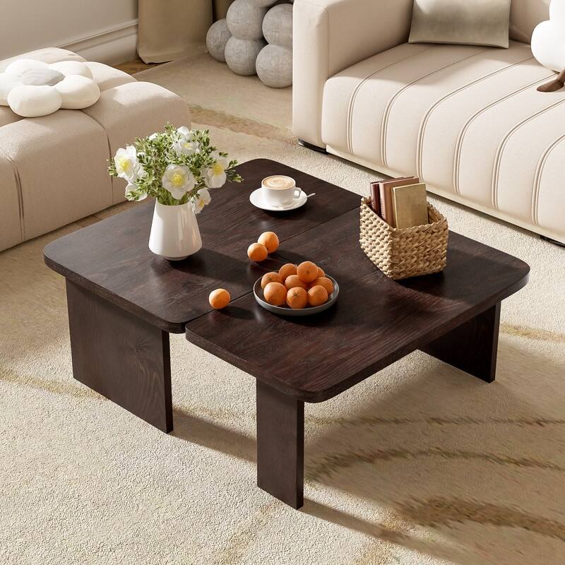 Modern Minimalist Rectangle Coffee Table with Splicing Design, Multifunctional Combination Table for Living Room