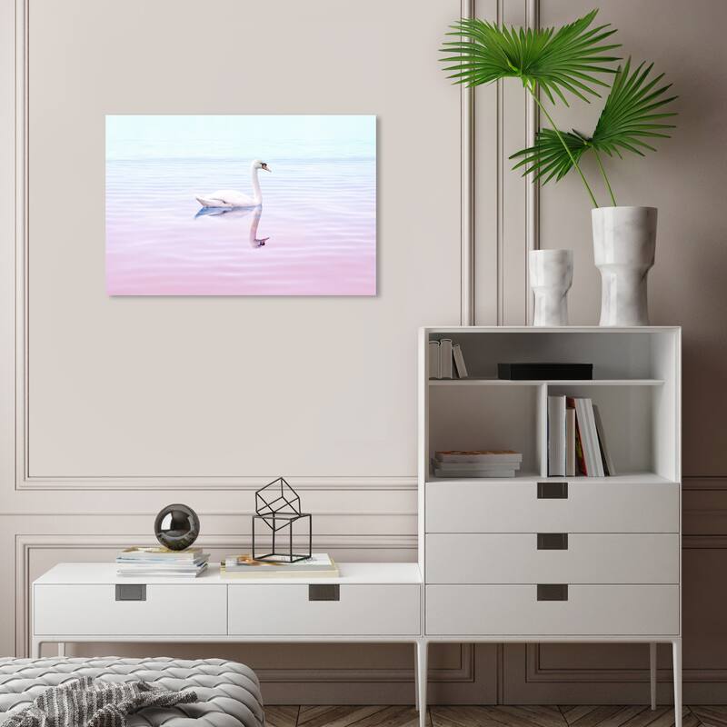 Wynwood Studio Canvas Animals Swan Reflected in Pastel Colors Pink and Light Pink Modern & Contemporary Wall Art Canvas Print - 16 x 24
