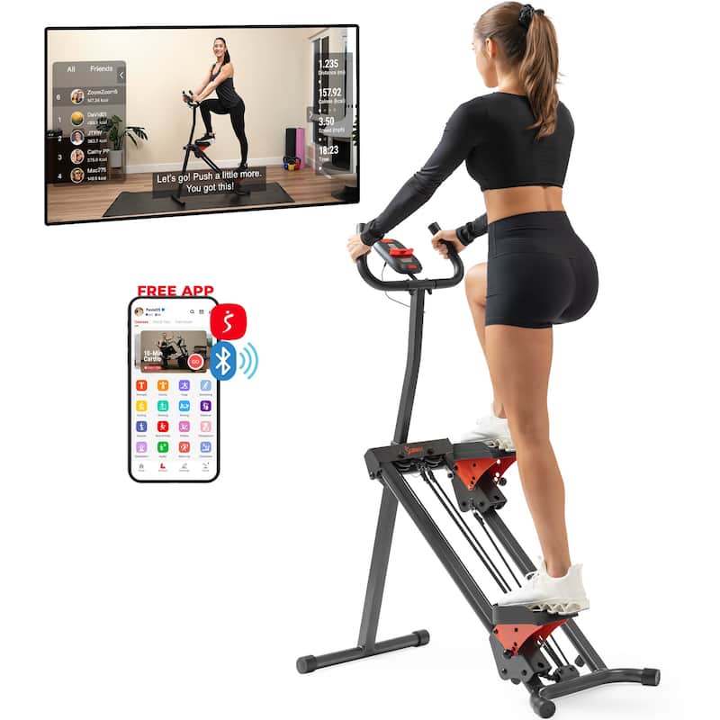 Sunny Health & Fitness Smart Foldable Stair Climber with Resistance Bands - SF-S025005 - Black