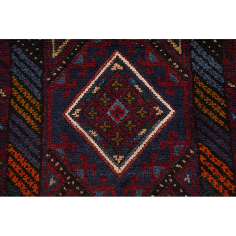 Hand Knotted Oriental 100% Wool Carpet Traditional Tribal Navy Blue & Blues Balouch Runner Rug - 7' 10'' X 1' 11''