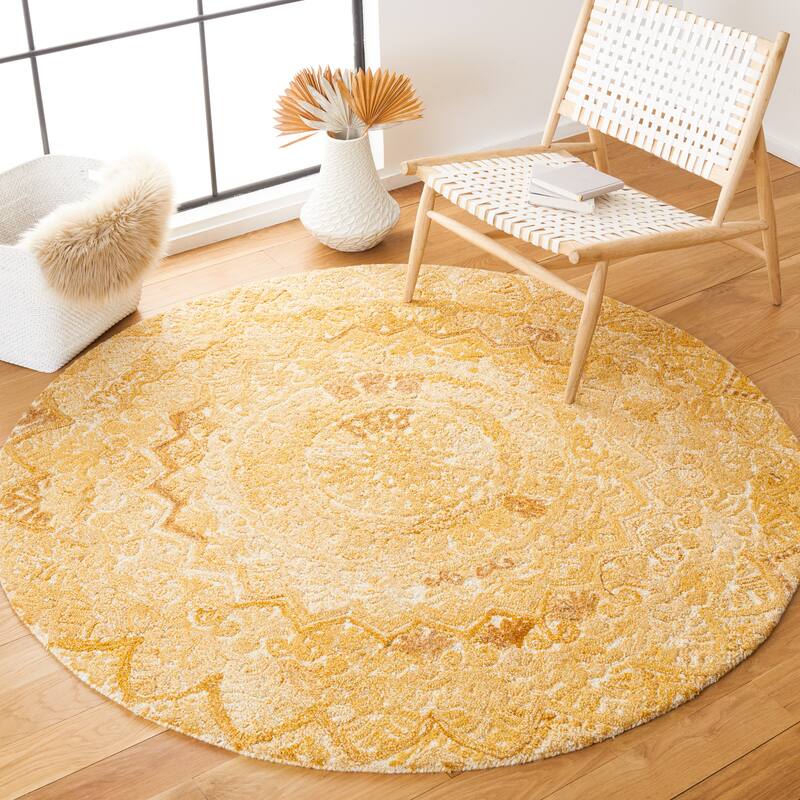 SAFAVIEH Handmade Marquee Genta Modern Medallion Wool Rug - 6' x 6' Round - Yellow/Ivory