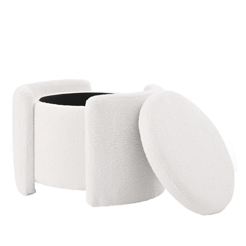 Round Ottoman teddy fleece cushioned footpads living room and bedroom footstool with storage space