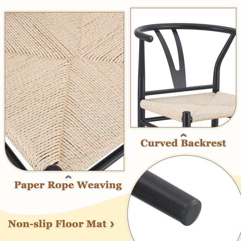 Y-shaped Medieval Style Armchair for Dining Table, Woven Seat (Set of 4)