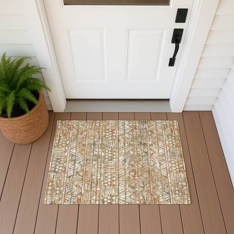 Machine Washable Indoor/ Outdoor Global Jara Chantille Rug - Paprika - 1'8" x 2'6"