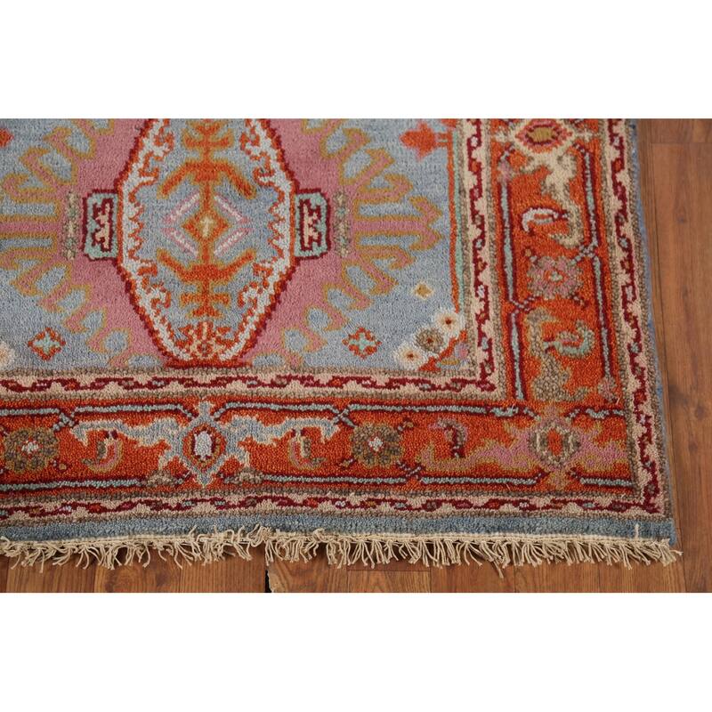 Blue Geometric Khotan Indian Accent Rug Hand-Knotted Wool Carpet - 3'1"x 5'2"