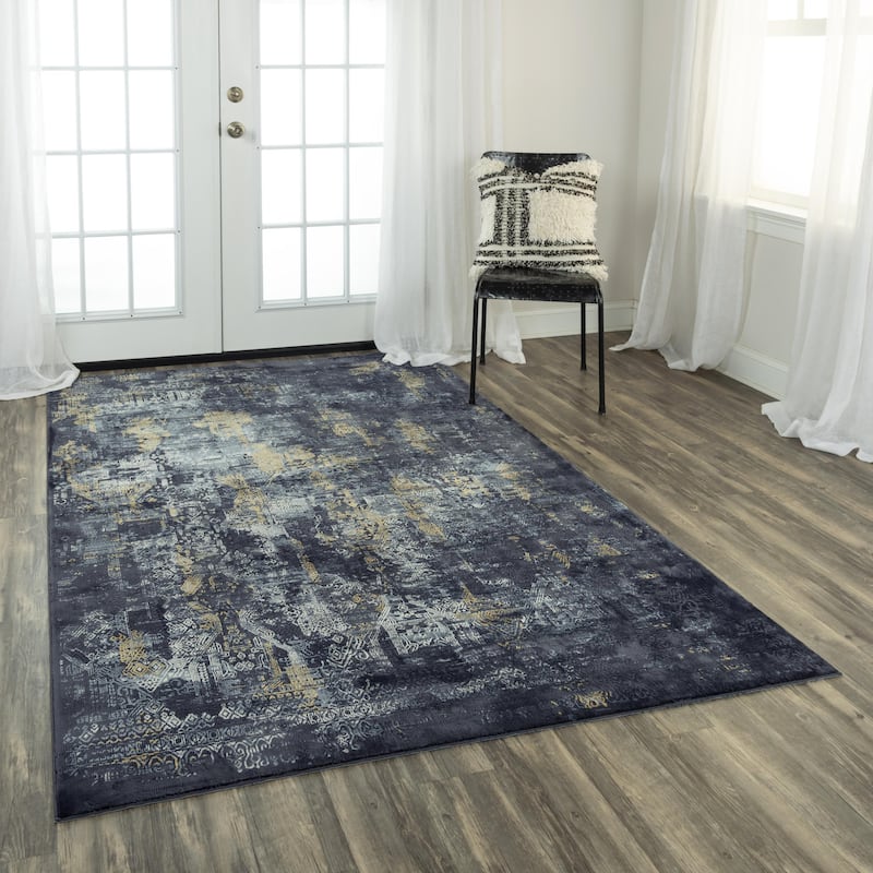 Alora Decor Spring Charcoal, Blue, and Beige Modern Rug - 5'3" x 7'6" - Gray/Black