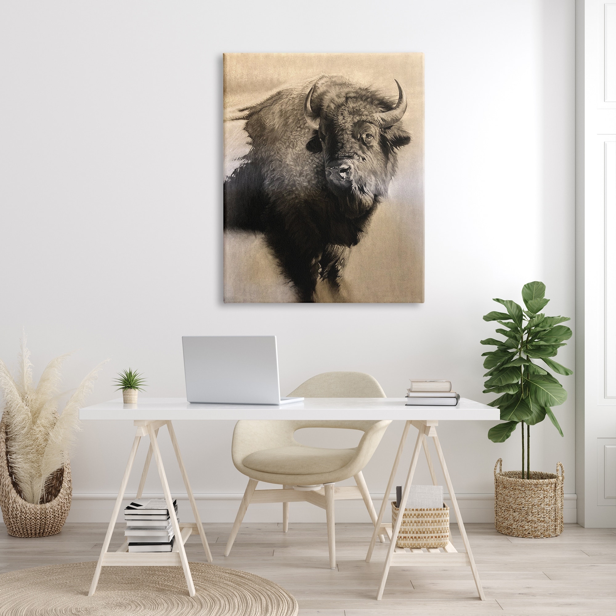 Stupell Young Bull Vintage Portrait Realistic Rustic Drawing-image