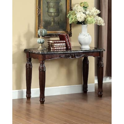 Faux Marble Sofa Table in Espresso and Black
