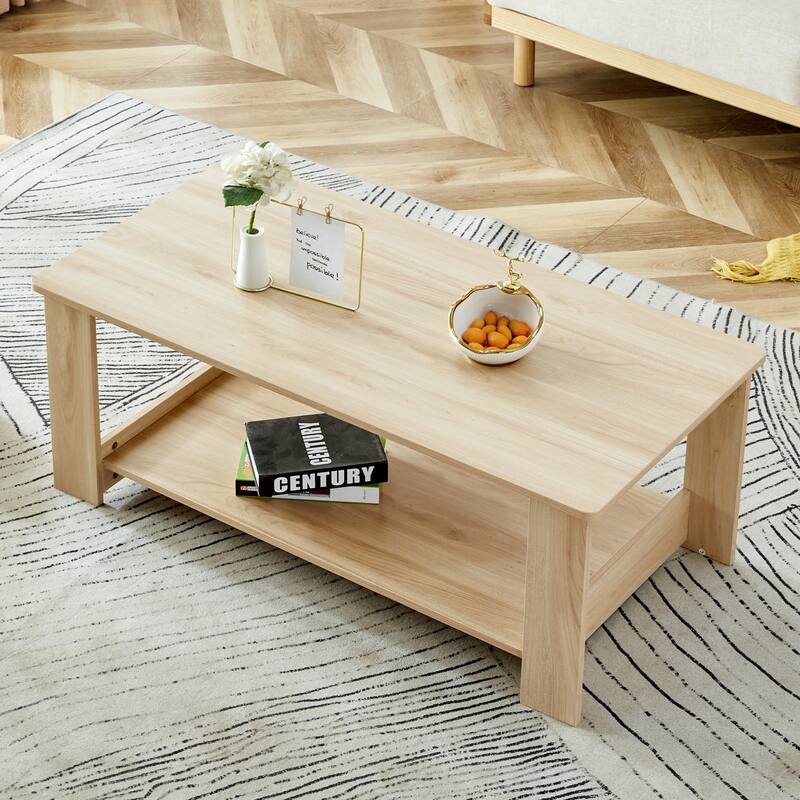 Modern and practical walnut textured coffee tables. The double layered coffee table is made of MDF material