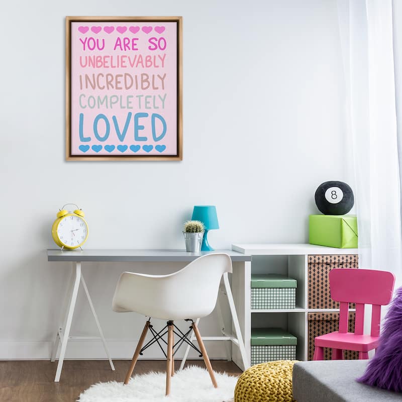 Stupell Incredibly Loved with Hearts Framed Floater Canvas Wall Art Design By Sweet Melody Designs