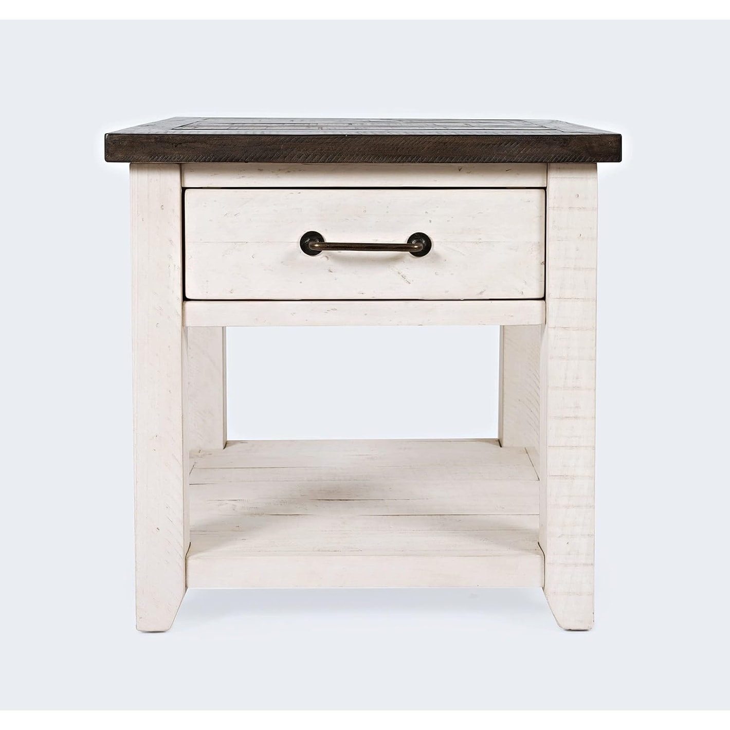 Rustic Reclaimed Wood Farmhouse End Table with Drawer and Shelf