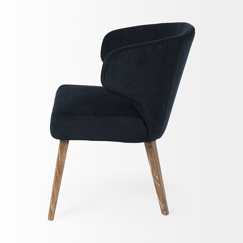 Niles Navy Blue Fabric Seat w/ Medium Brown Solid Wood Legs Wingback Dining Chair - 21.6"W x 25"D x 31.8"H