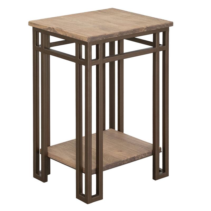 Remie Chairside Table, Shelf, Iron, Camel Brown Melina Wood, 17 Inch