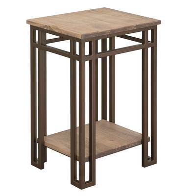Remie Chairside Table, Shelf, Iron, Camel Brown Melina Wood, 17 Inch