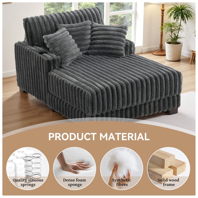 Modern Upgraded Plush Fabric Sofa Chaise Lounge with Pillows