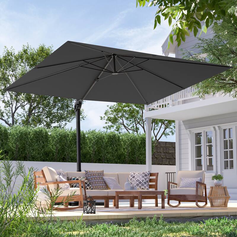 LIVOOSUN 10x8FT Rectangle Cantilever Umbrella Patio Offset Umbrella For Outdoor Space, Solution-Dyed Fabric, 360° Rotation