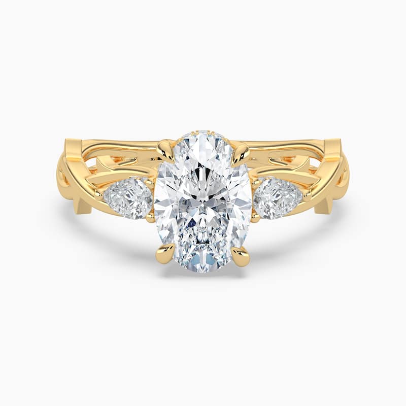 Auriya 14k Gold Oval Lab Grown Diamond Thorn Vine Three Stone Hidden Halo Engagement Ring 1 to 5 ct. tw. (F-G, VS) - 4 - 1.50 carats - Yellow