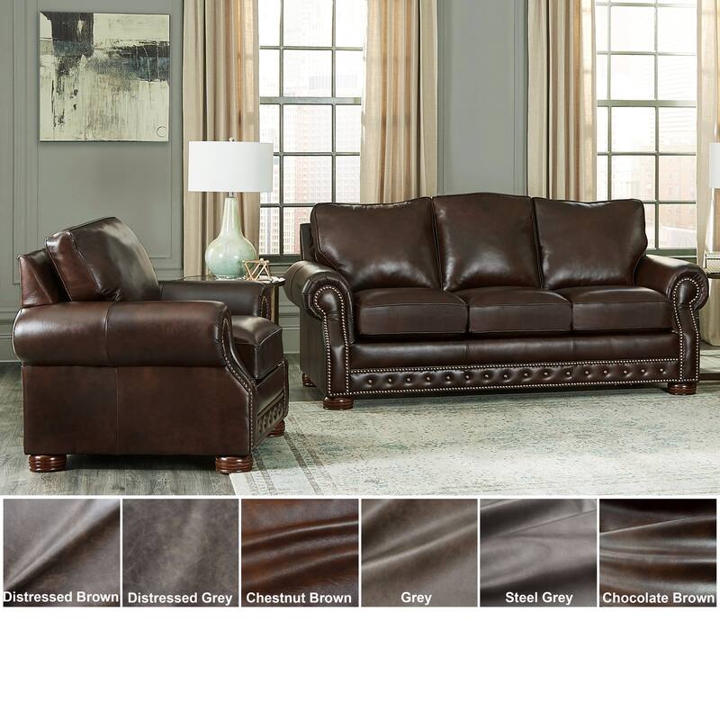 Made in USA Porto Top Grain Leather Sofa Bed and Chair Set