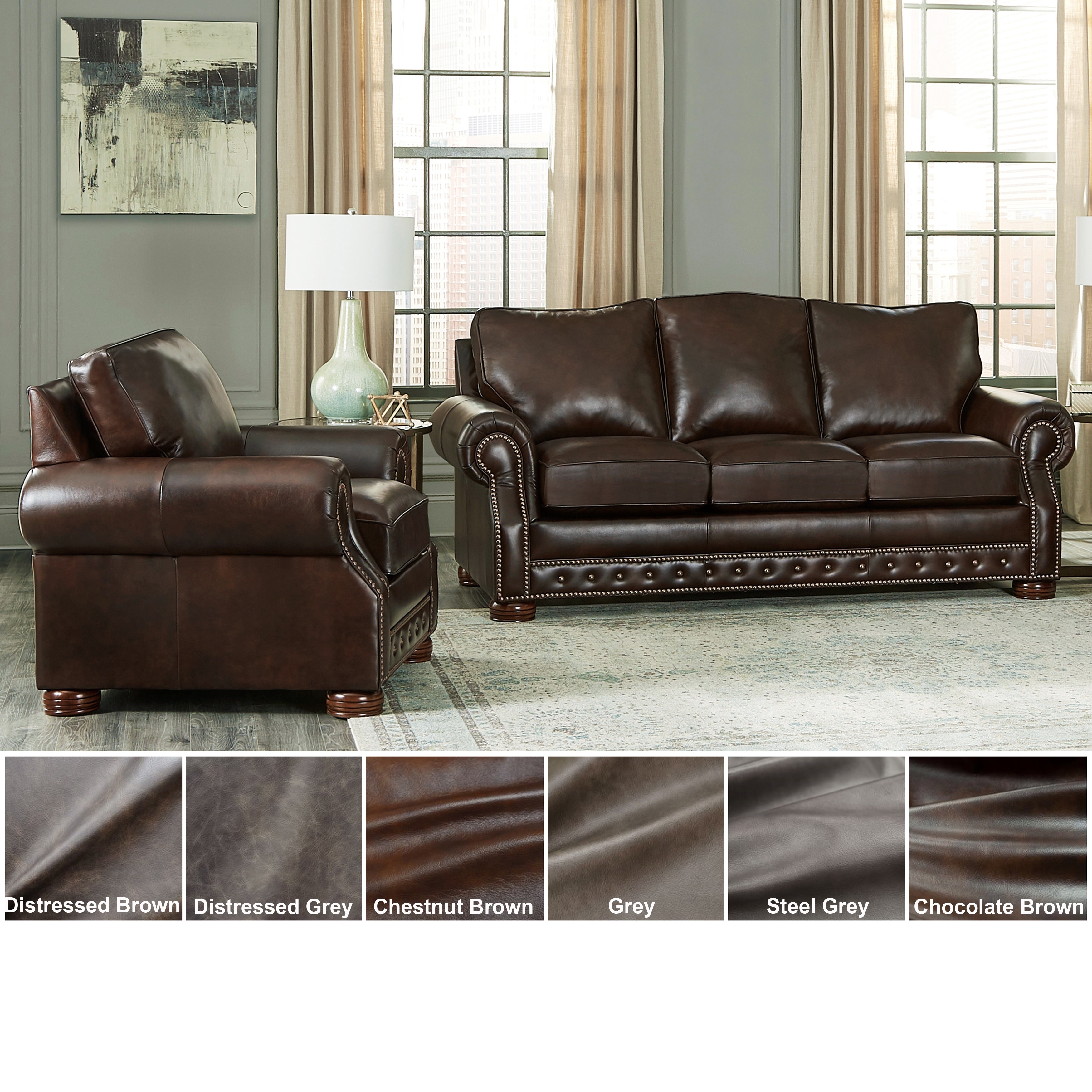 Made in USA Porto Top Grain Leather Sofa and Chair Set