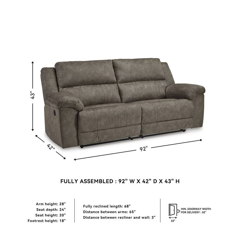 Signature Design by Ashley Laresview Gray Reclining Sofa - 92" W x 42" D x 43" H