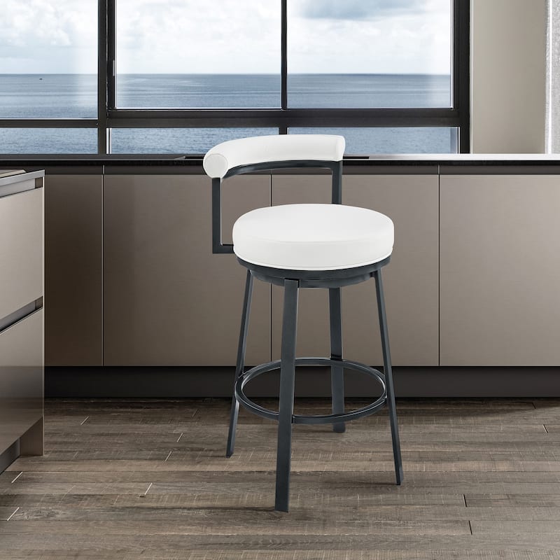 Neura Modern Swivel Counter/Bar Stool in Faux Leather and Metal - Cloud Finish & White - Counter Height