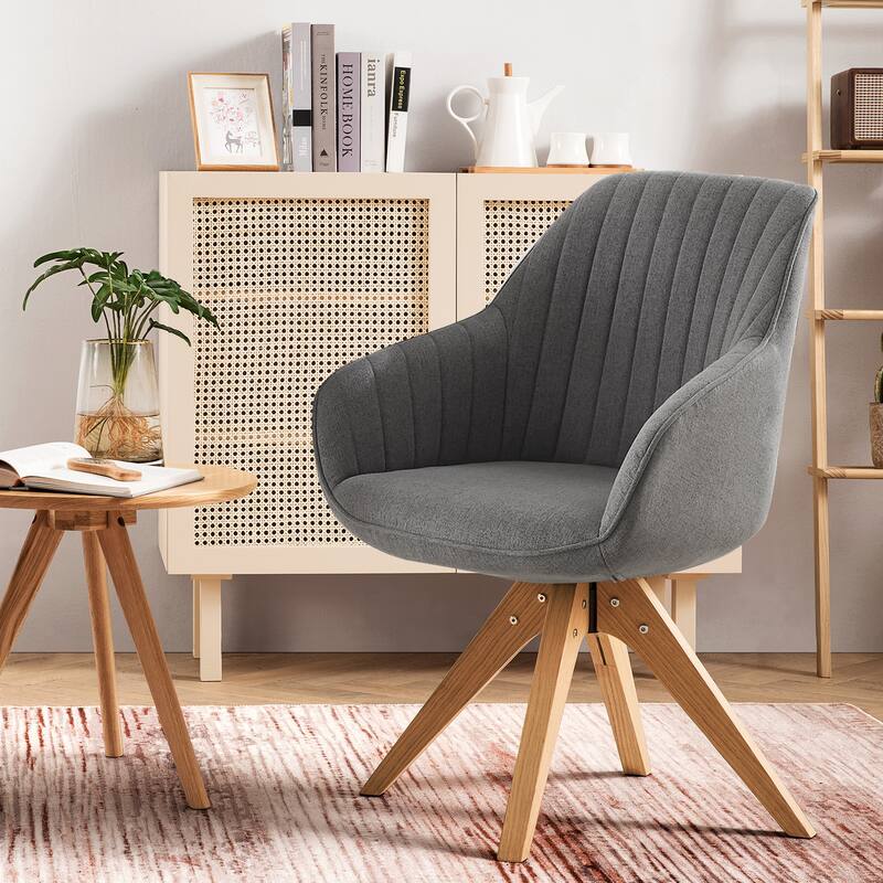 Art Leon Modern Home Office Swivel Arm Accent Chair with Wood Legs - Grey