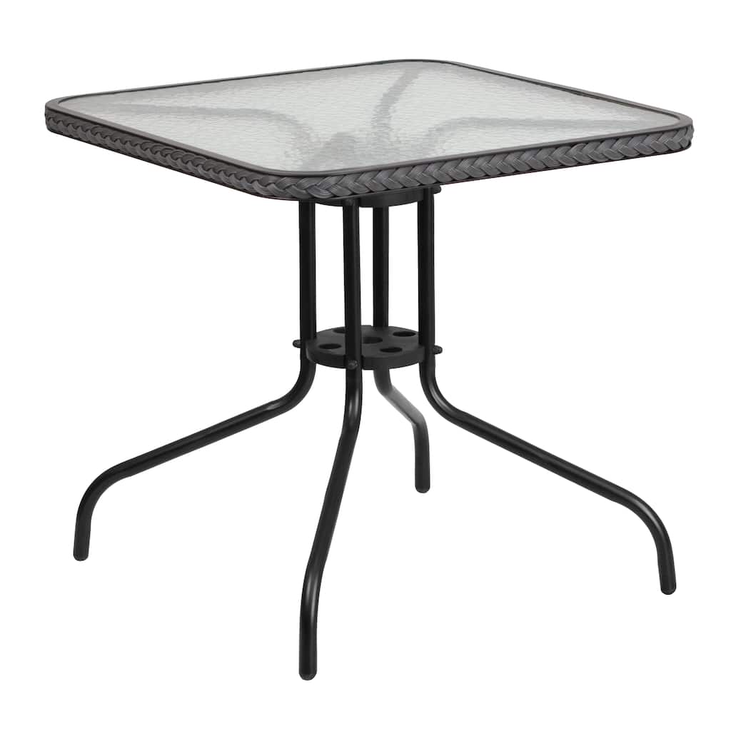 Square Tempered Glass Indoor/Outdoor Bistro Table with Rattan Edging - 28"W x 28"D x 28"H