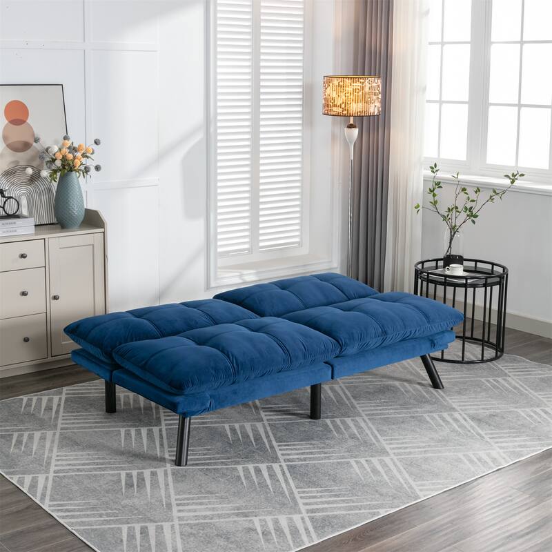 Velvet Sofa Bed with Adjustable Armrest and Backrest