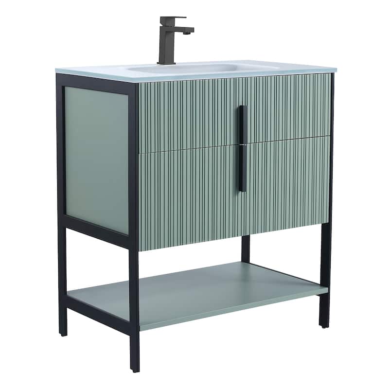 Fine Fixtures Serenity Modern Bathroom Vanity with White Glass Top