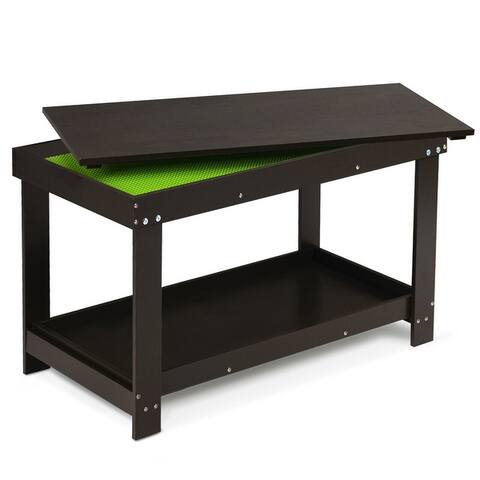 Gymax Solid Wood Kids Activity Play Table Block Table Multifunction - 32.5'' x 17'' x 19.5''