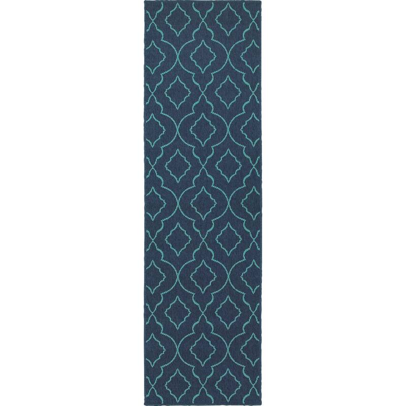 Style Haven Martinique Navy/Blue Lattice Trellis Indoor Outdoor Rug- - 2'3" x 7'6" Runner - Navy/Blue