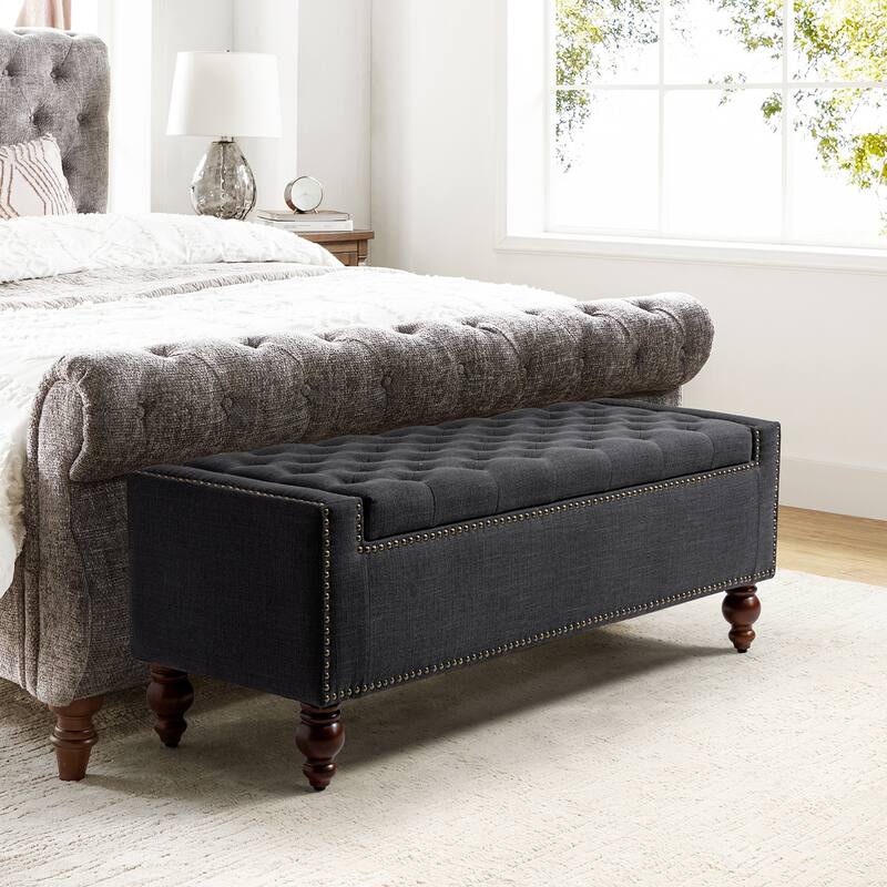 Felix Classic Button-Tufted Storage Bench With Nailhead Trims By HULALA HOME