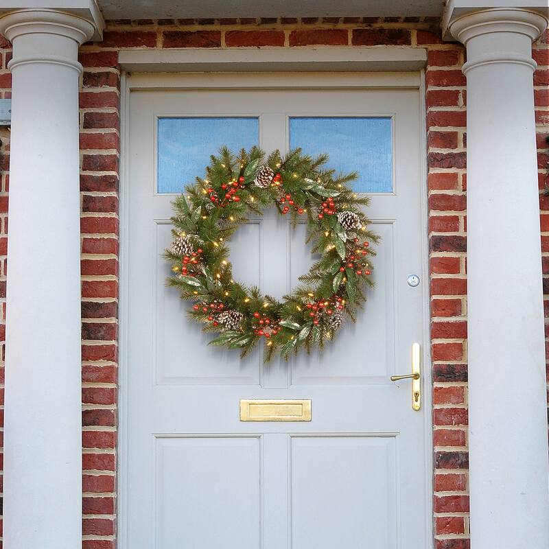 National Tree Company 2 ft. Frosted Pine Berry Wreath with Battery Operated Lights - 2 ft